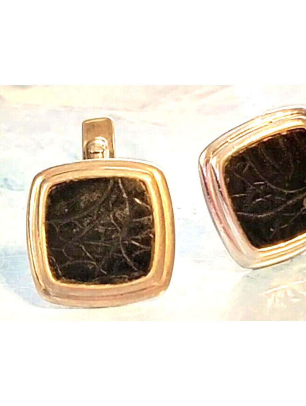 Vintage Swank Black & Silver Cufflinks, Embossed Leather Cuff Links cl-